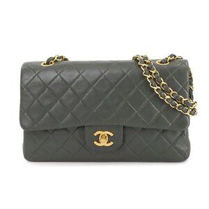 CHANEL Matelasse 25 Chain Shoulder Bag Leather Dark Green